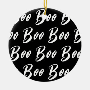 Halloween black white boo text pattern ceramic ornament