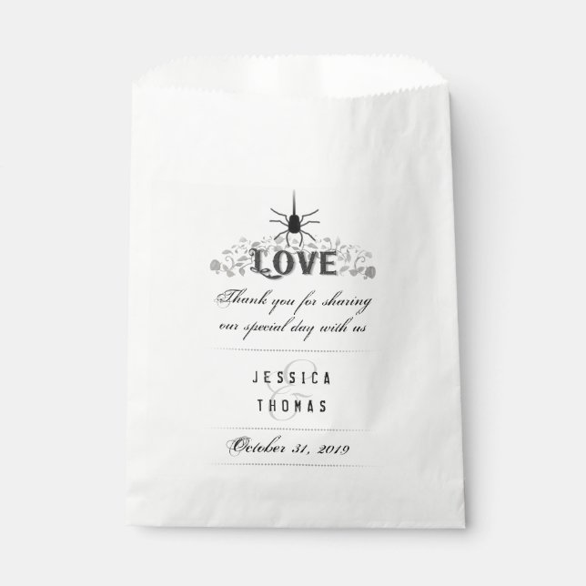 Halloween Black White Gothic LOVE Wedding Names Favor Bag (Front)