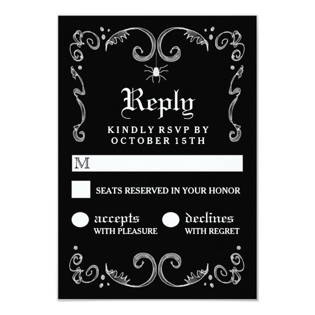 Halloween Black White Gothic Scroll 3.5x5 RSVP Card