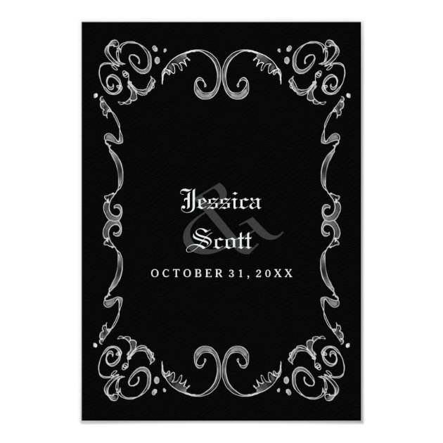 Halloween Black White Gothic Scroll 3.5x5 RSVP Card