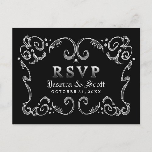 Halloween Black White Gothic Scroll RSVP Invitation Postcard