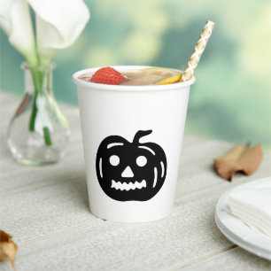 Halloween black & white jack o lantern paper cups