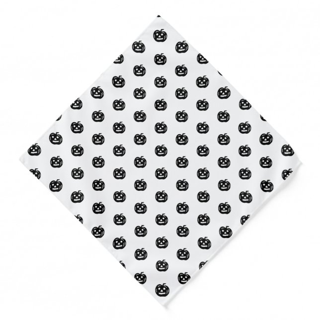 Halloween black white jack o lantern pattern dog bandana (Front)