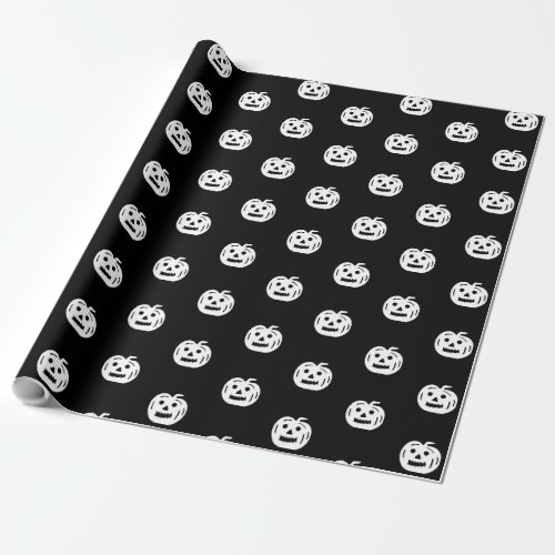 Halloween black white jack o lantern pattern wrapping paper