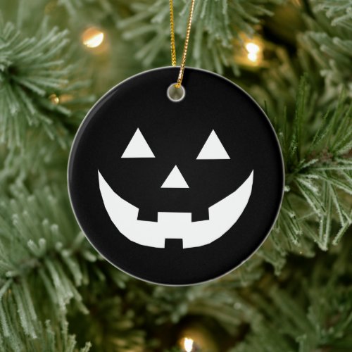 Halloween black white Jack o lantern pumpkin  Ceramic Ornament