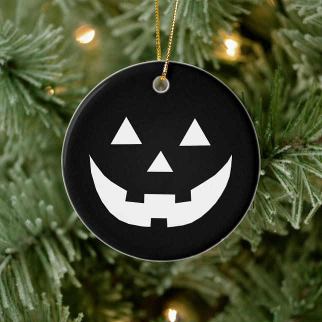 Halloween black white Jack o lantern pumpkin  Ceramic Ornament (Tree)