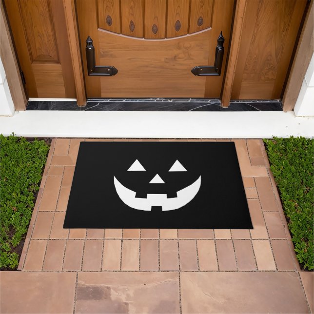 Halloween black white Jack o lantern pumpkin cute  Doormat (Outdoor)