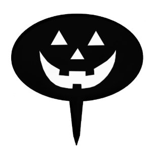 Halloween black white Jack o lantern pumpkin face Cake Topper