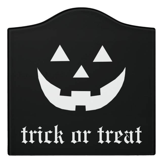 Halloween black white Jack o lantern pumpkin face Door Sign (Large Crest Front)