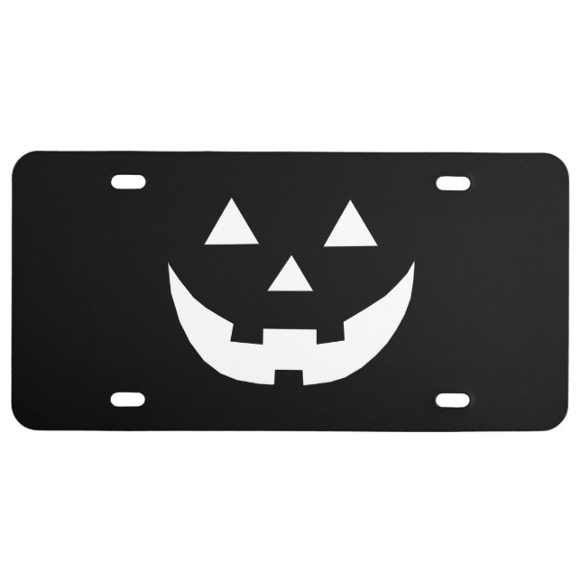 Halloween black white Jack o lantern pumpkin face License Plate (Front)