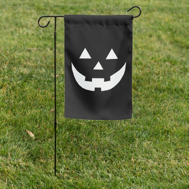 Halloween black white Jack o lantern scary Garden Flag (In SItu)