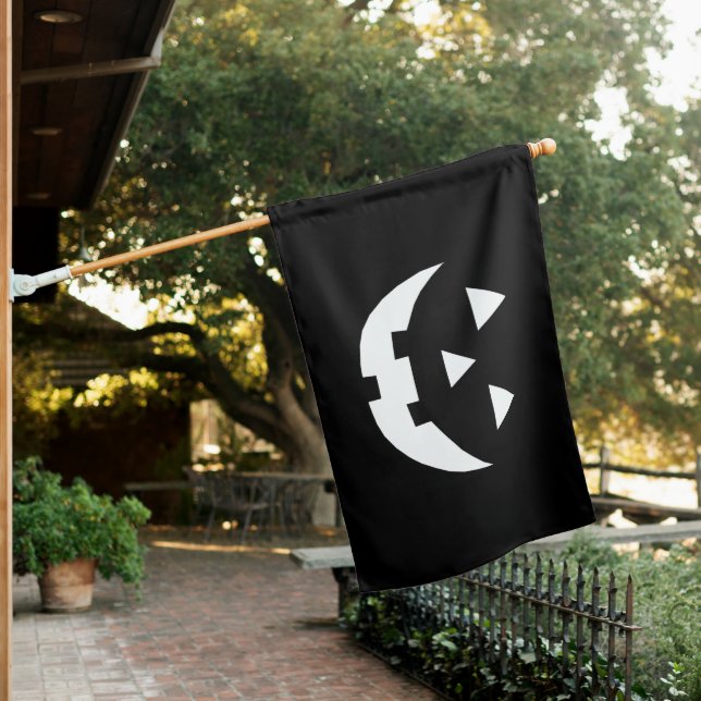 Halloween black white Jack o lantern scary House Flag (In SItu)