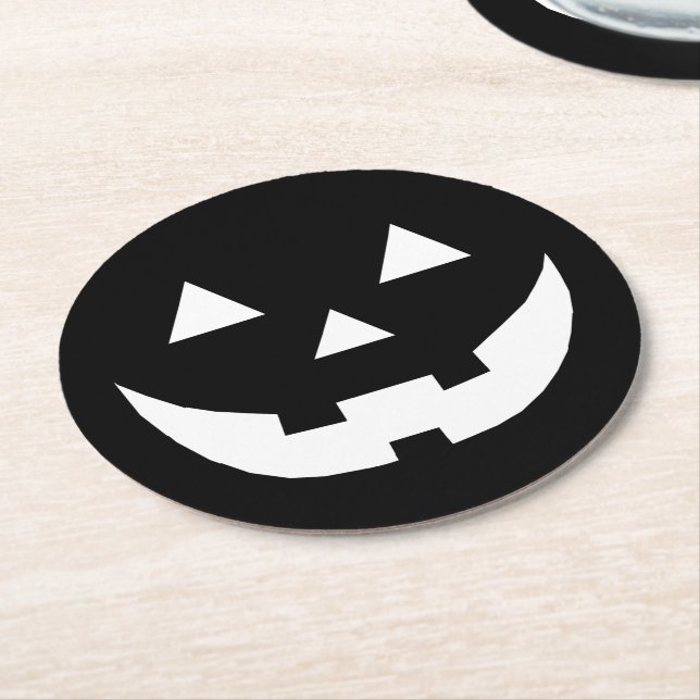 Halloween black white Jack o lantern scary party Round Paper Coaster (Angled)