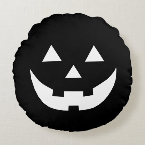 Halloween black white Jack o lantern scary Round Pillow