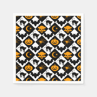 Halloween Black White Orange Harlequin Pattern Napkins