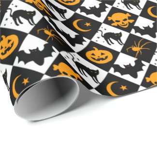 Halloween Black White Orange Harlequin Pattern
