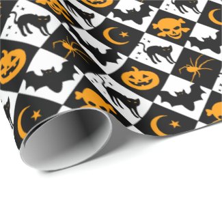 Halloween Black White Orange Harlequin Pattern