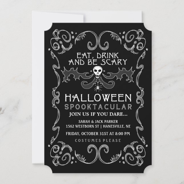 Halloween Black & White Party Invitation (Front)