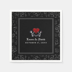 Halloween Black & White Skeletons & Heart Wedding Napkins
