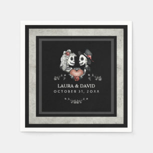 Halloween Black & White Skeletons & Heart Wedding Paper Napkins