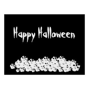 Halloween black white skulls pile custom text poster