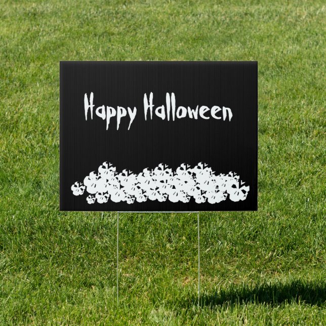Halloween black white skulls pile custom text sign (Insitu)