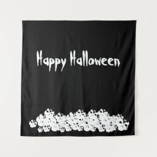 Halloween black white skulls pile custom text tapestry