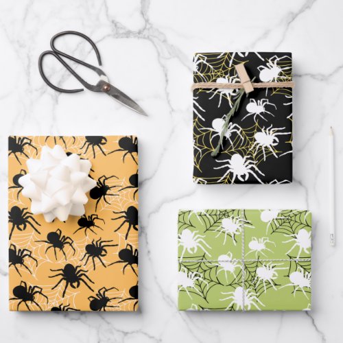 Halloween Black White Spider  Spider Web Pattern Wrapping Paper Sheets