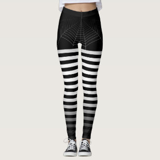 Halloween Black White spider web stripes ombre Leggings