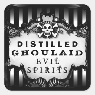 Halloween Black & White Striped Square Drink Label