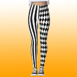 Halloween Black White Stripes Harlequin Pattern Leggings<br><div class="desc">Black and white split patterned leggings,  with stripes on one leg and harlequin diamonds on the other</div>