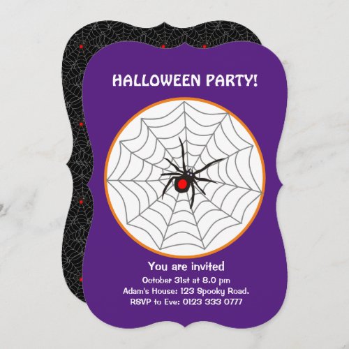 Halloween Black Widow Spider Invitation on Purple