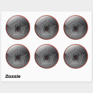 Halloween Black Widow Spider on a Web Round Classic Round Sticker