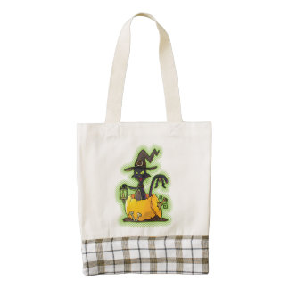 Halloween Black Witch Cat in Pumpkin Zazzle HEART Tote Bag