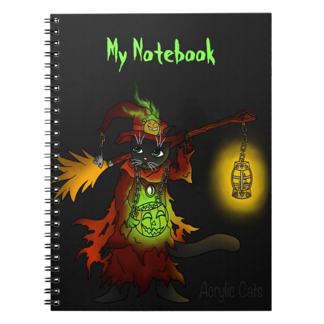 Halloween Black Witch Cat Notebook (Front)