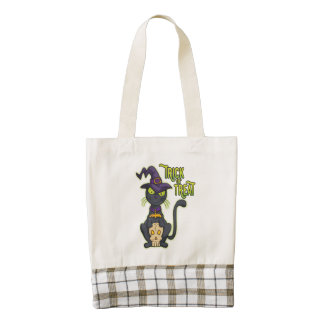 Halloween Black Witch Cat Trick or Treat Zazzle HEART Tote Bag