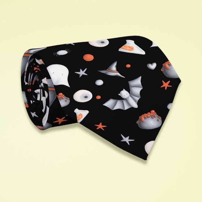 Halloween Black Witch Ghosts Pattern Neck Tie (Creator Uploaded)