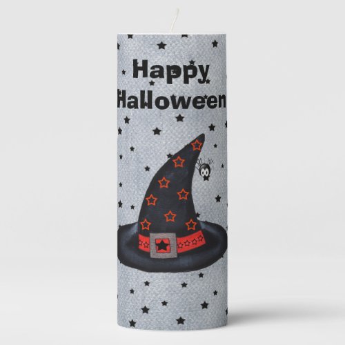 Halloween Black Witch Hat Stars Silver Buckle Pillar Candle