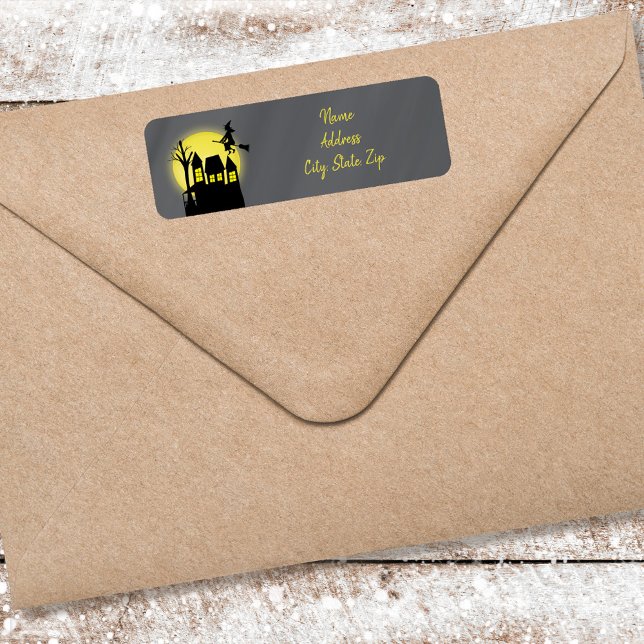 Halloween Black Witch Haunted House Address Label (Halloween customized witchy return address label. )