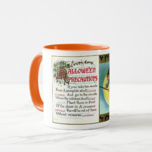 Halloween Black Witch Precautions Vintage Mug
