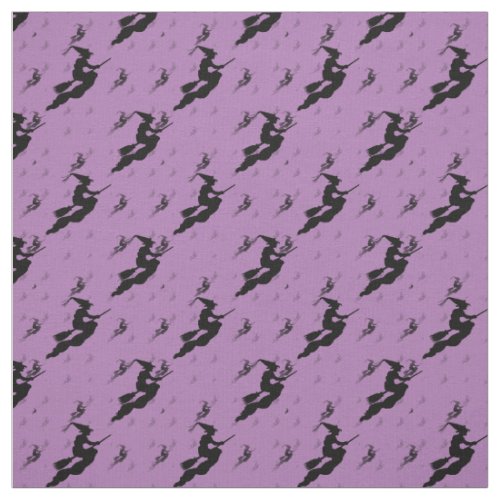 Halloween Black Witch Silhouette Pattern Purple BG Fabric