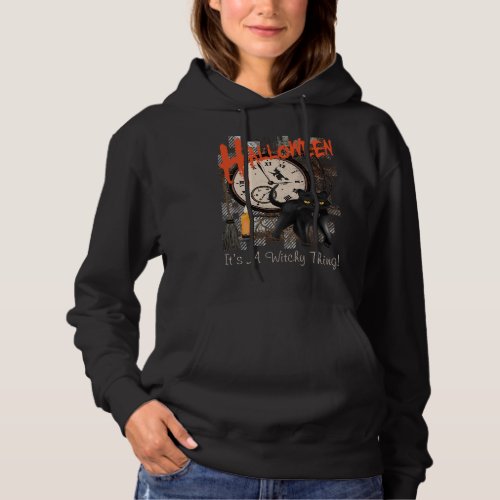 HALLOWEEN BLACK WITCHES CAT WOMENS HOODIE