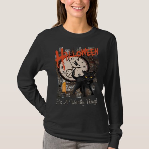 HALLOWEEN BLACK WITCHES CAT WOMENS T_Shirt