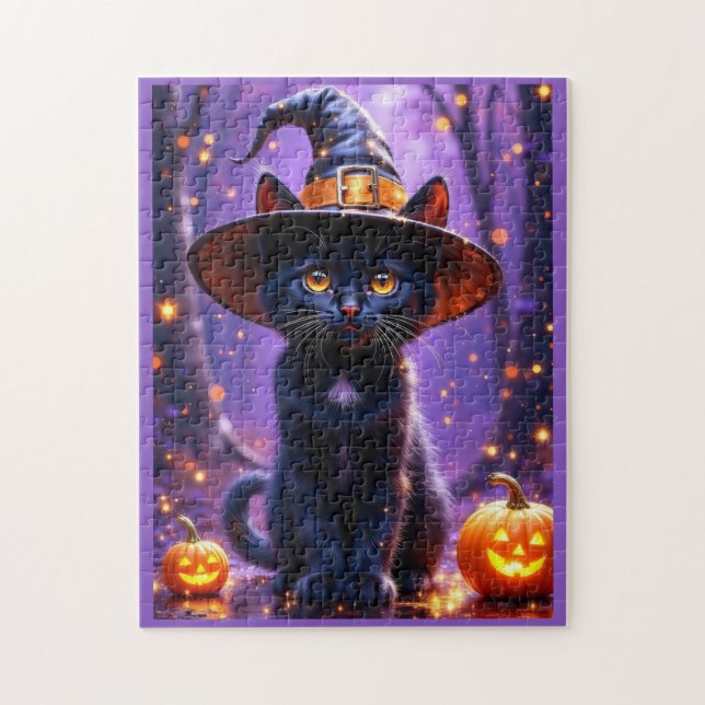 Halloween Black Witchy Cat Jigsaw Puzzle (Vertical)