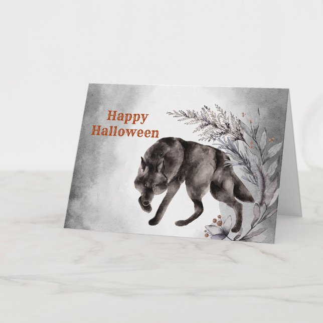 Halloween Black Wolf Floral  Card (Creator Uploaded)