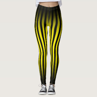 Halloween Black yelllow vertical stripes ombre Leggings