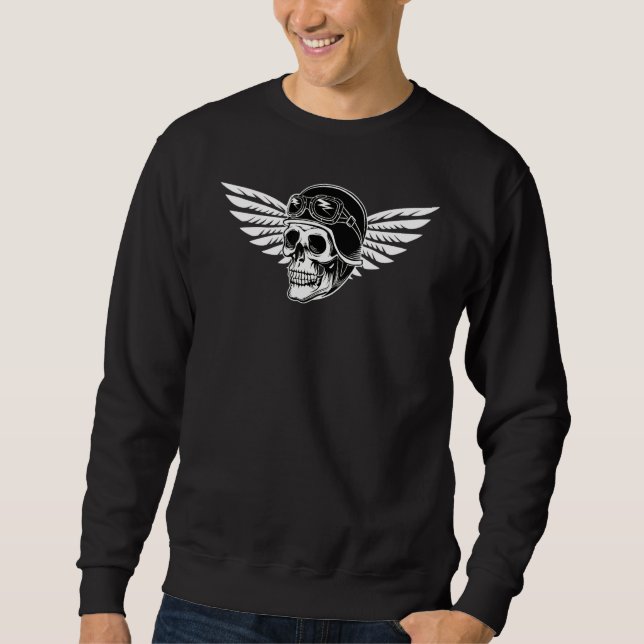 Halloween Blackcraft Satanic Occult Skull Pilot Wi Sweatshirt (Front)