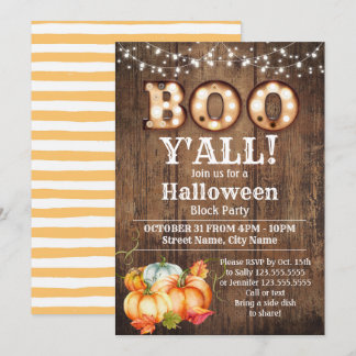 Halloween Block Party Pumpkin Fall Rustic Invitation