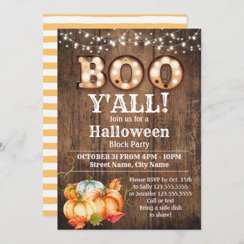 Halloween Block Party Pumpkin Fall Rustic Invitation