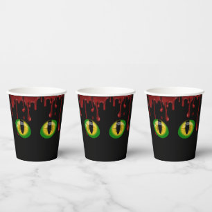 Halloween Blood Drips Creepy Green Monster Eyes Paper Cups